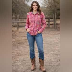 Wrangler Pink Floral Button Down Top- PTP 20”